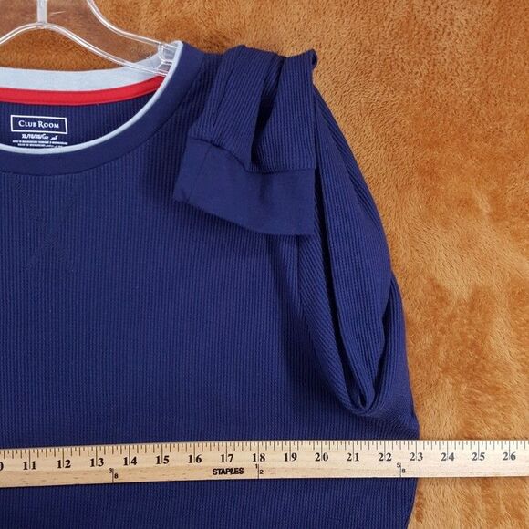 CLUB ROOM Shirt Mens XL Blue Pullover Crew Waffle Knit Thermal Long Sleeve - Picture 4 of 6